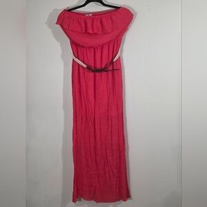 Three Hearts Pink Ruched Off-Shoulder Maxi Gown